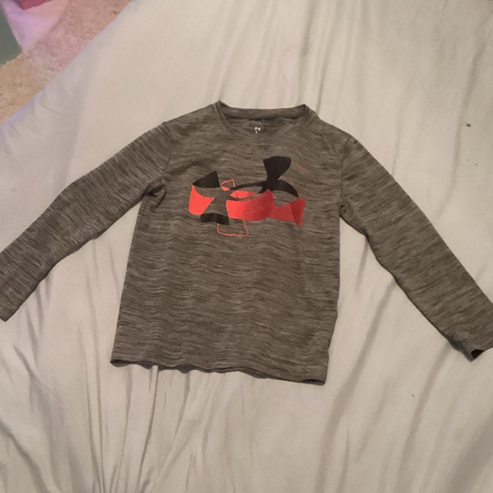 Under Armour Kids Charcoal and Red Long Sleeve Tee